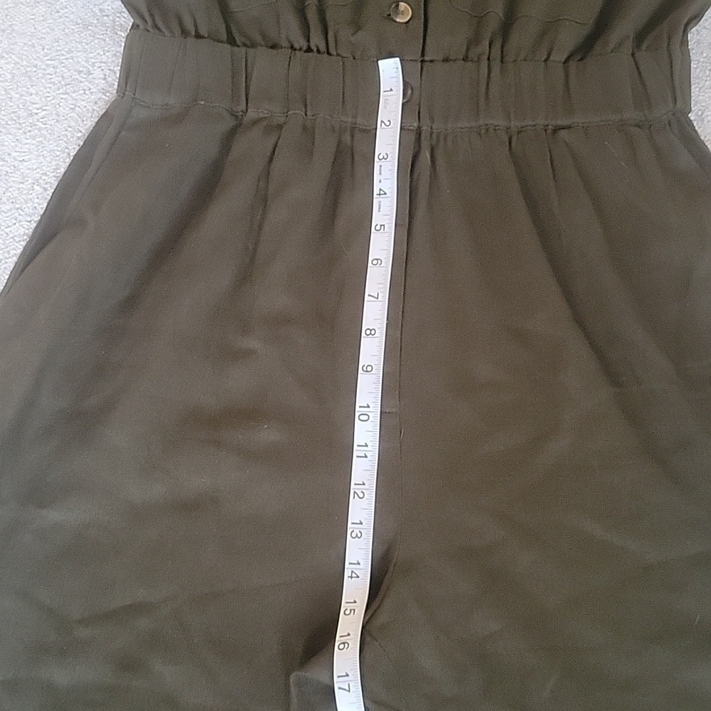 Zara Jumpsuit Dark Green Button-Up Linen Blend Size XL - Picture 13 of 15